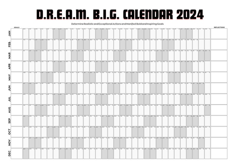 Digital Calendar DREAM BIG Calendar Giant 2024 Wall Calendar 2024 Wall