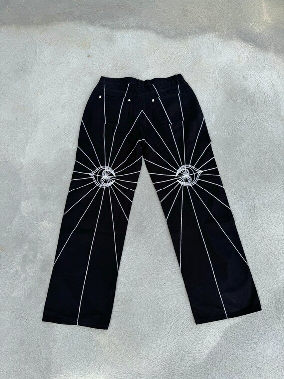 vintage y2k flare denim pants spider web