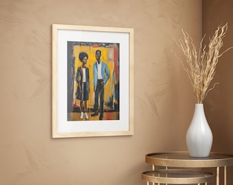 Black Couple Art, Black Woman Art, African American Wall Art, Black Art Print, Digital Art, Printable Art, Wall Decor, INSTANT DOWNLOAD