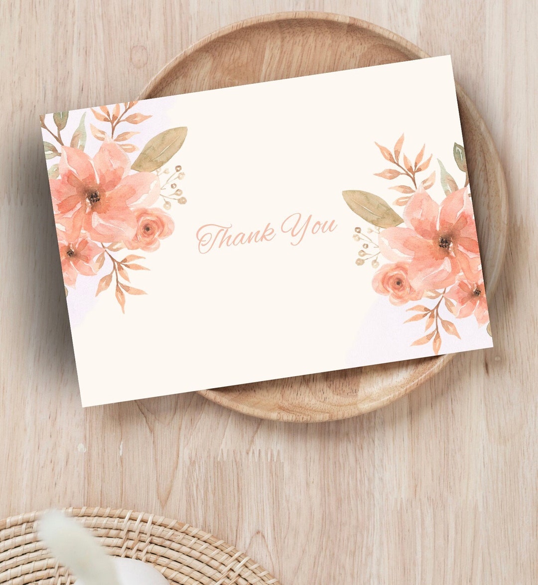 Floral Thank You Card Template - Etsy
