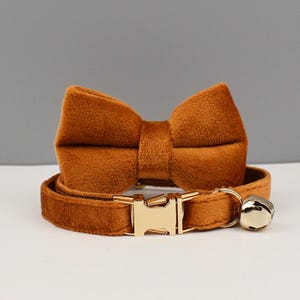 Velvet Caramel Personalized Cat Collar Bow Tie Leash Set,Custom Kitten Puppy Name Tag,Free Gold Bell,Small Dog Engraved Pet Wedding Gift