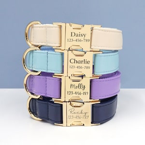 Waterproof  Faux Leather Dog Collar and Lead Set | Engraved Collar with Metal Buckle | Custom Pet Gift | Blue Purple Dog Collar