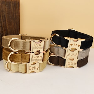Custom Velvet Dog Collar Set: Engraved Pet Name, Metal Buckle