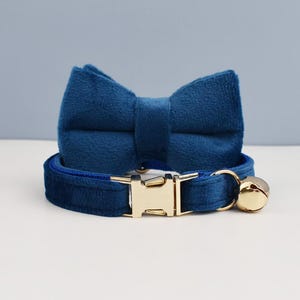 Velvet Dark Blue Personalized Cat Collar Bow Tie Leash Set,Custom Kitten Puppy Name Tag,Free Gold Bell,Small Dog Engraved Pet Wedding Gift