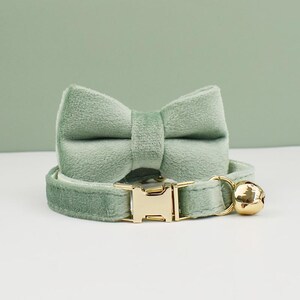 Velvet Mint Personalized Cat Collar Bow Tie Leash Set,Custom Kitten Puppy Name Tag,Free Gold Bell,Small Dog Engraved Pet Wedding Gift