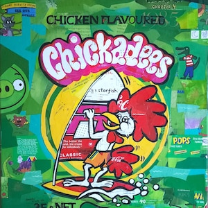Chickadees - chips, nostalgie, papiercollageschilderij op canvas. Klaar om op te hangen. Gratis post in Australië