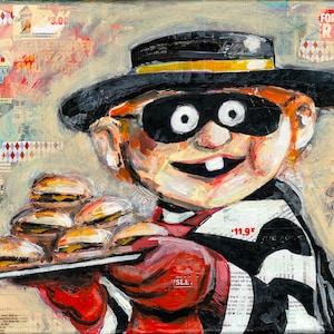Hamburglar - Mixed media popart origineel schilderij op canvas. Klaar om op te hangen. Gratis post in Australië.