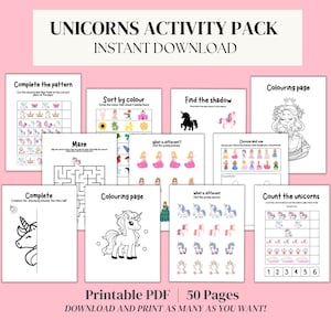 Activité Licorne, Bingo Licorne/Activités Licorne, Coloriages Licorne/Invitation anniversaire Licorne/Pages d'activités pour enfants, Pack d'activités image 1