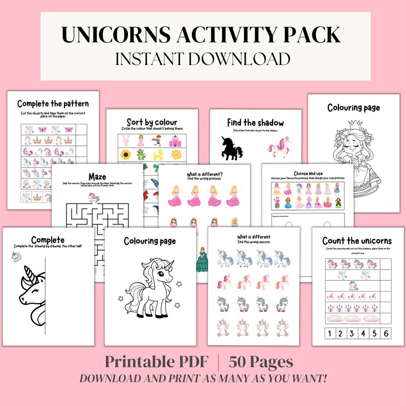 Activité Licorne, Bingo Licorne/Activités Licorne, Coloriages Licorne/Invitation anniversaire Licorne/Pages d'activités pour enfants, Pack d'activités image 1