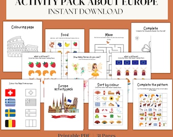 Pack d'activités Europe / Labyrinthe / Fiches d'activités préscolaires / Journal de voyage en Europe / Coloriages / Jeux éducatifs / Cahier d'activités / Activité Europe