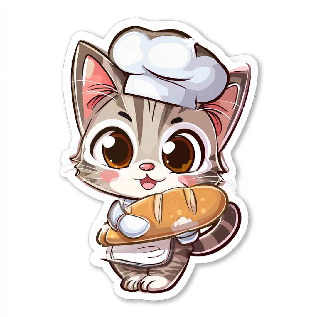 Bread Cat Sticker | Kimono Cat Illustration | Waterproof and Durable ...