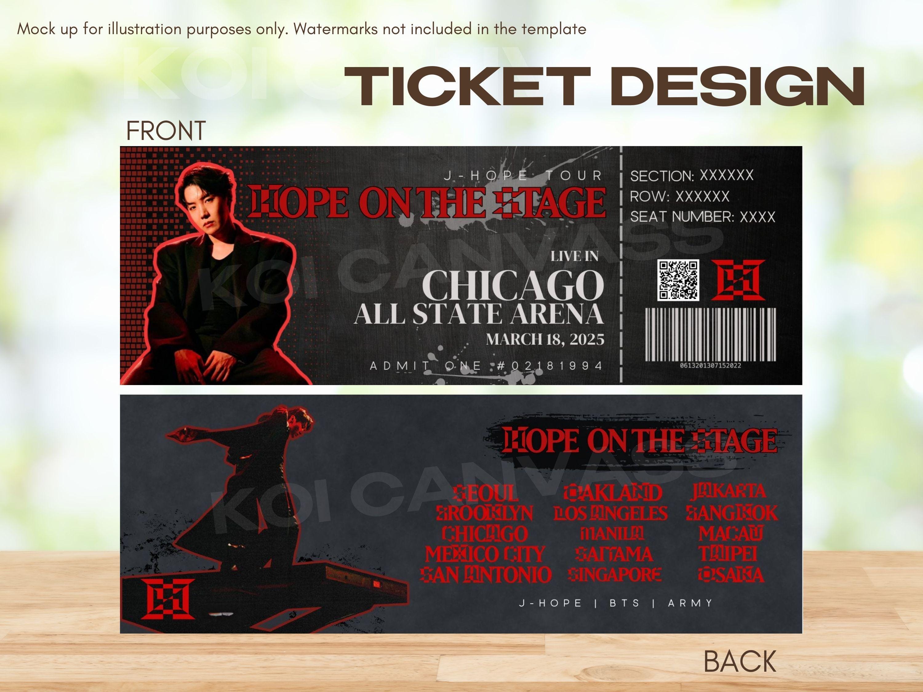 HOPE ON THE STAGE 舞台装飾の蝶と500000円デザイン J-hope Concert Ticket Template – Editable 'hope on the Stage