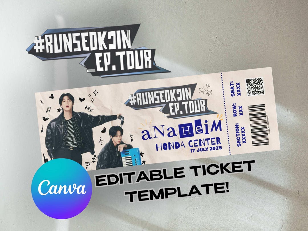 BTS Runseokjin EP Tour Personalized Ticket, Bts Jin, Jin US Tour