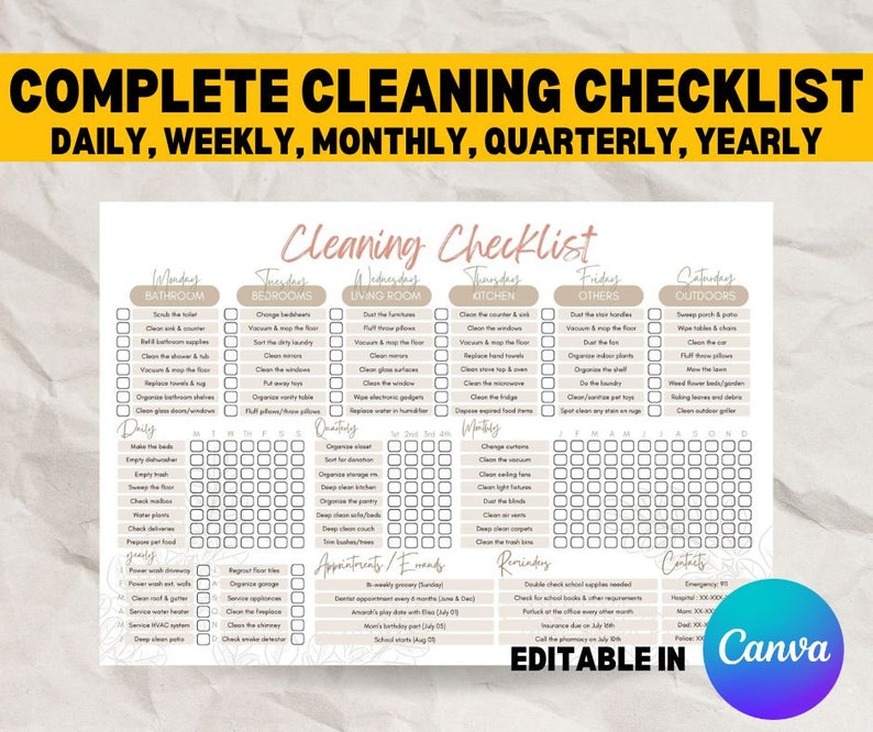 Complete Cleaning Schedule Checklist Template Easy Printable Canva ...
