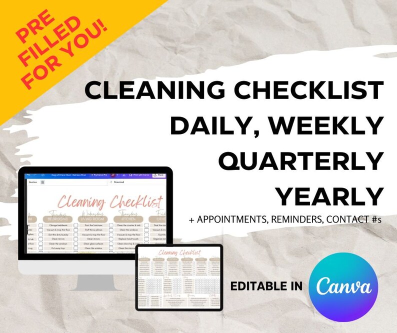 Complete Cleaning Schedule Checklist Template Easy Printable Canva ...