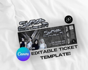 Plantilla de boleto editable para la gira mundial Aespa Sync Complexity 2026, boleto personalizado en Canva, boleto personalizado de Aespa en Canva, gira de Aespa por EE. UU.