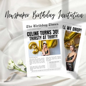 Editable Newspaper Template Birthday Invitation, Vintage Newspaper Birthday Invitation Template, Printable Canva Template, Birthday Poster