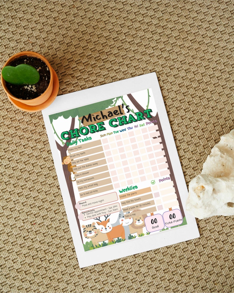 Safari Chore Chart for Kids Printable Canva Easy Editable Template ...