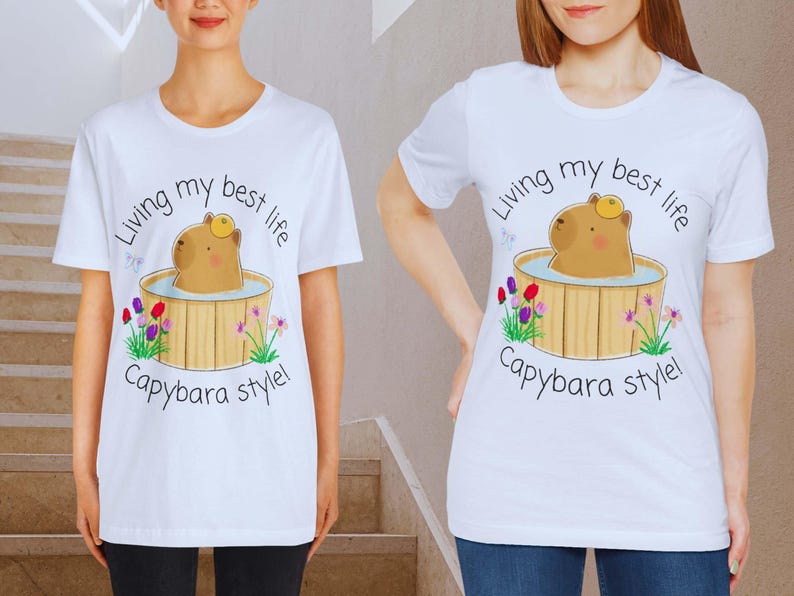 T-shirt Enfant Capybara - Manches Courtes, Imprimé "Hi Capabara", Pour Fille, Loisirs, école, Maternelle, Motif Animal Mignon - 4
