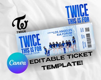 Twice This is For US Tour bewerkbare concertticketsjabloon, Twice Kpop, Twice, Twice merch, ONCE, Canva bewerkbare sjabloon concertticket