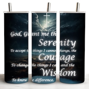 Serenity Prayer 20oz Skinny Tumbler Wrap, PNG, Seamless, Recovery, 12 Steps, Addiction, Recovery, Serenity, Self Love, Tumblerful Tumbler