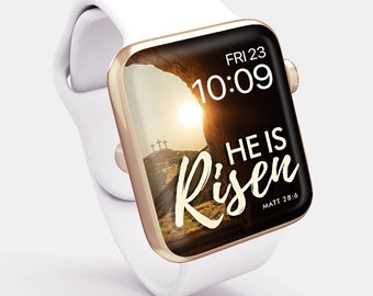 Matt 28:6 He is Risen Easter Apple Watch Wallpaper Christian Apple Watch Background with Bible Verse iWatch Face with Healing Scripture