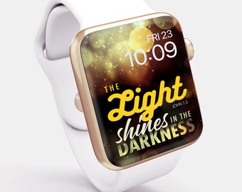 John 1:5 Light Shines in the Darkness Apple Watch Wallpaper Scripture Apple Watch Background Bible Verse iWatch Face Smart Watch Background