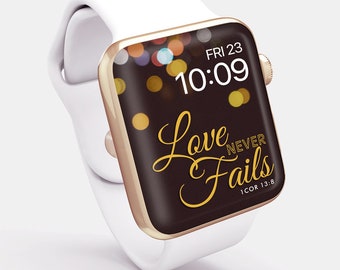 1Cor 13:8 Love Never Fails Apple Watch Wallpaper Scripture Apple Watch Background Bible Verse iWatch Face Download Religious Scriptures