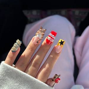 Leopard Cherry Press On Nails | Maximalist 3D Nail Art | Eclectic Statement Set
