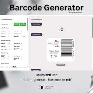 Generatore di codici a barre Stampa A4 in blocco Design personalizzato