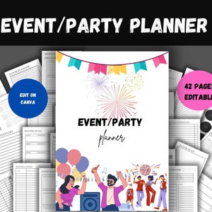 Party planner,Event planner, event planning, Party planning, planner,Event management,Guest list,Event checklist,event planner-edittable pdf