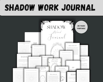 May include: A printable shadow work journal with 212 pages. The cover features a black and white illustration of a shadow work journal with the text "Shadow Work Journal".