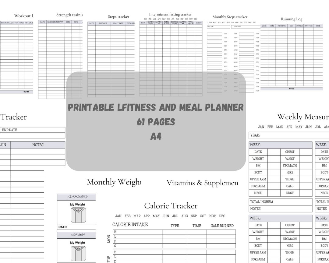 Printable Fitness and Meal Planner, Meal Planner, Fitness Planner ...