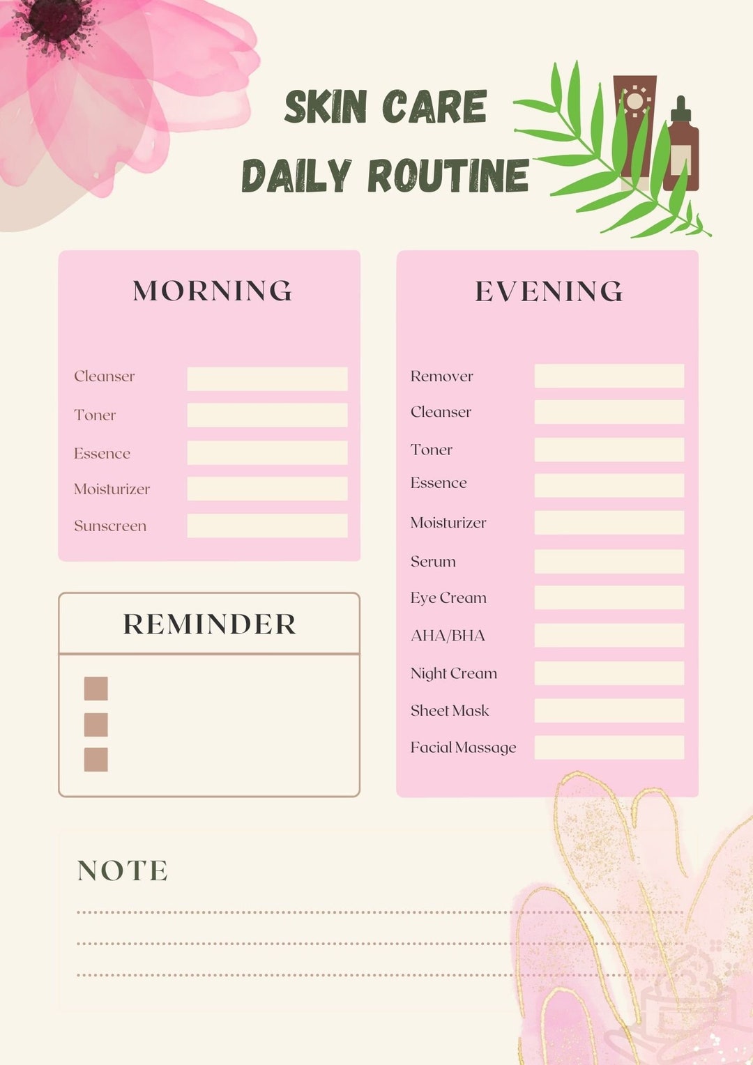 Printable Skincare Routine, Skincare Templates, Makeup Planner, Planner Printable,beauty Planner ...