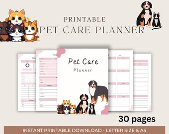 Pet care Planner,Pet care printable,PDF,Pet health,Pet wellness,Pet organizer,Pet owner, Animal health, Furry friends