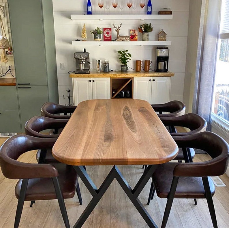 Mid Century Dining Table , Handmade Solid Wood Table With Metal Legs , Black Walnut Dining Table ...