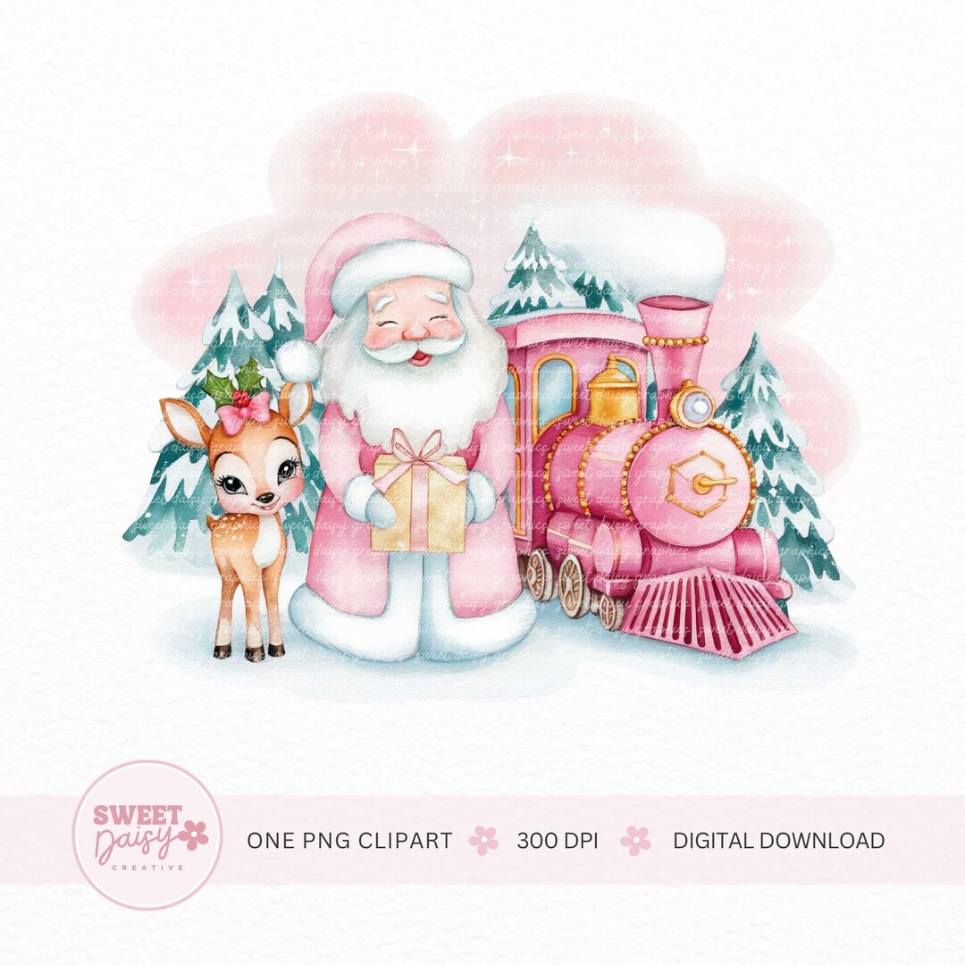 Pink Polar Express Clipart, North Pole Christmas Train PNG, Christmas ...