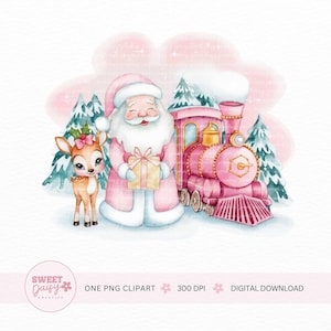 Pink Polar Express Clipart, North Pole Christmas Train PNG, Christmas Train Clipart, Santa Sack, Sublimation Design, Santa Clipart, Stocking