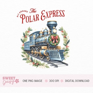 Polar Express Clipart, Christmas Train Clipart, Blue Train PNG, Watercolor Train Graphics, Sublimation Clipart, Santa Clipart, Christmas PNG