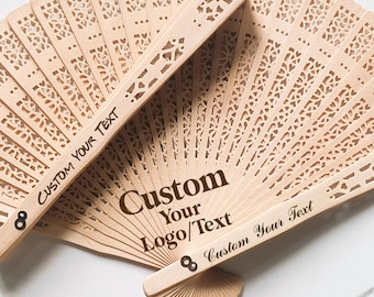 Benutzerdefiniertes Logo Handfächer, Hochzeit Holzfächer, Party Favor Fans, Gravierte Sandelholzfächer für Großbestellung, Holz Handfächer, personalisierte Geschenke