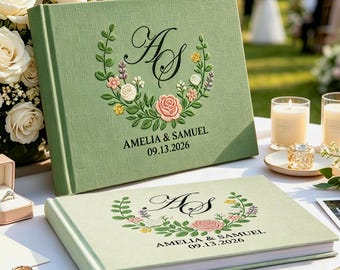 Album photo de mariage brodé de fleurs, livre personnalisé, cadeau pour enterrement de vie de jeune fille, livre souvenir en lin, album photo des invités