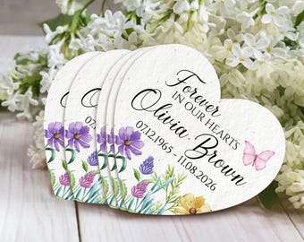 Cuore di carta con semi commemorativi personalizzati, carta piantabile con semi di fiori selvatici, carta con semi di fiori selvatici Nontiscordardime, carta con semi personalizzata per funerali