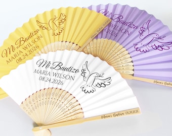 Mi Bautizo Baptism Gift Fan for Guests/Bulk Custom First Communion Favors/Personalized Colored Fan Favors for Baptism/Church Event Favors