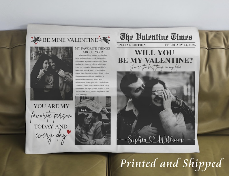 Custom Valentines Day Newspaper, Cupid Valentine Newspaper, Valentines Day Gift, Large Newspaper for Photography, Will You Be My Valentines image 4