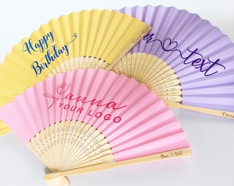 Custom Colored Paper Fans Logo, Text or Design - Custom Folding Fan for Wedding, Business, Party, Bachelorette, Bridesmaid or Birthday Gift