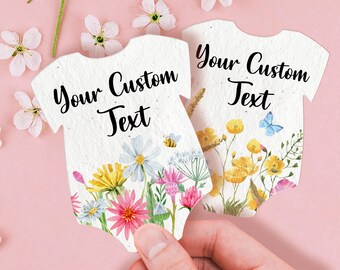 Benutzerdefinierte Säuglings-Bodysuit-Form-Samenpapiere Danke, Baby-Blütenbevorzugungen Massen-pflanzbare Samenpapier-Wildblumensamen-Papierbevorzugungen für Babyparty