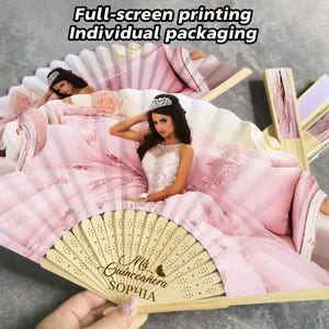 キンセアニェーラ用パーソナライズファンフェイバー/スイート16ギフト用木製ファン/ミス15アニョス/カスタムフォトハンドファン/キンセアニェーラギフト/誕生日パーティーの記念品