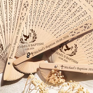 Custom Baptism Gift Wood Hand Fans Custom Communion Favors Baptism Christening Favor for Guests in Bulk Church Event Favors Mi Bautizo Favor