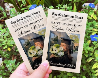 Paquete de semillas de periódico de graduación con foto, paquete de semillas de felicitaciones, recuerdo de semillas de graduación personalizado, recuerdo de bienvenida para la fiesta de la clase de 2025