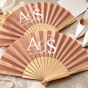 Custom Engraved Wedding Silk Hand Fan, Engraved Wedding Favors Fans/Wedding Ceremony & Party Favors/Bridesmaids Gifts/Wedding Wooden Fan